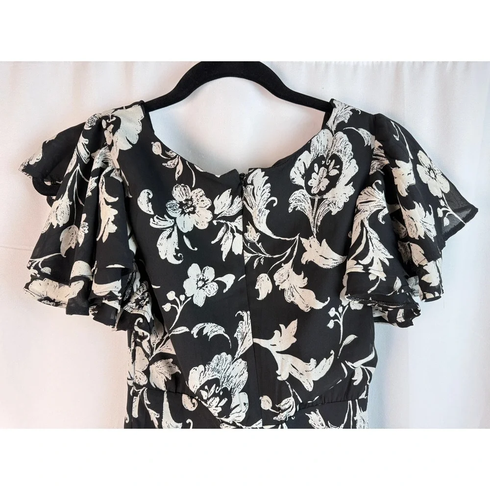 Abercrombie‎ & Fitch Floral Maxi Dress Flutter Sleeve Black XS NWT